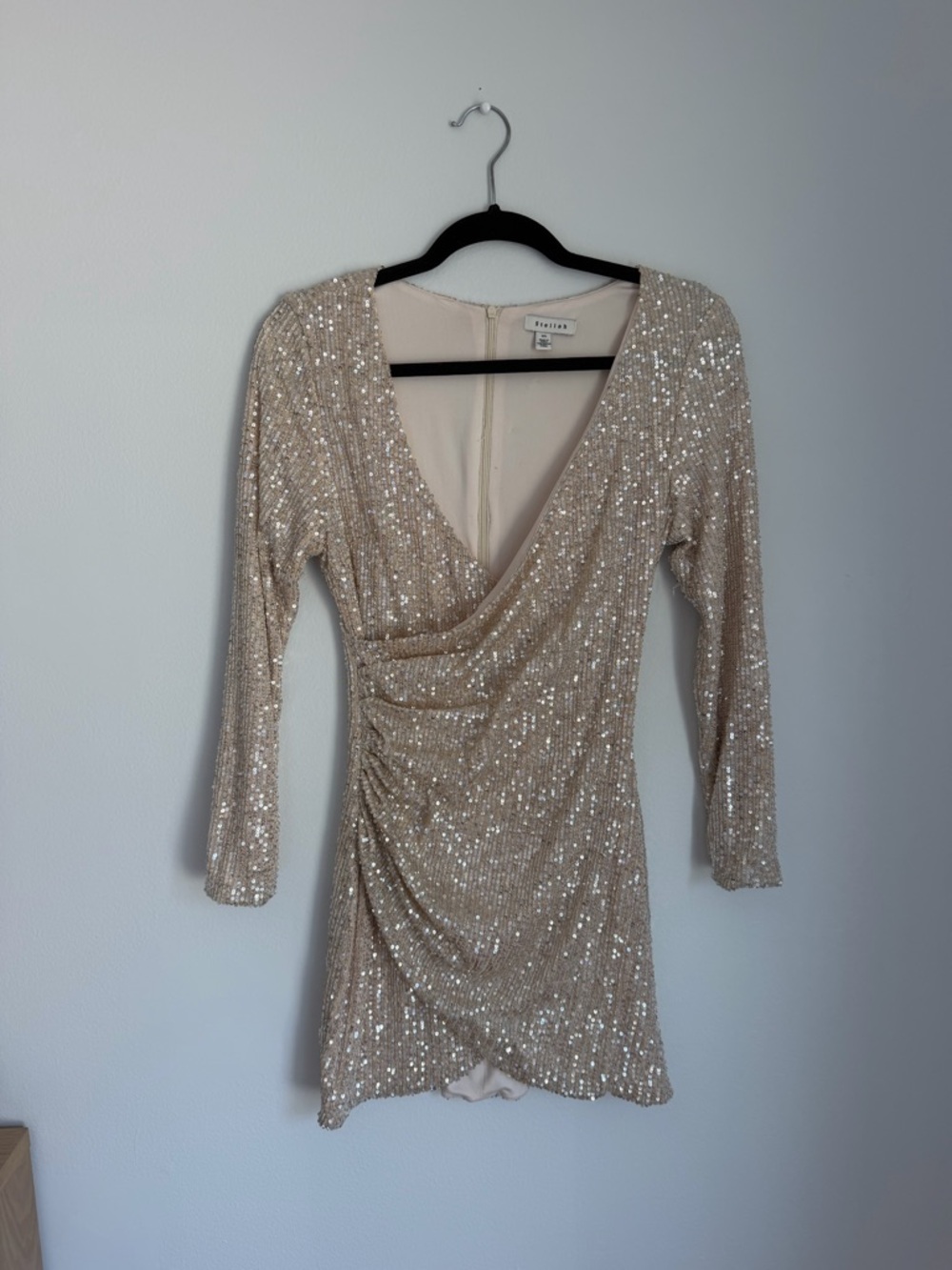 Champagne Sequin Wrap Mini Dress